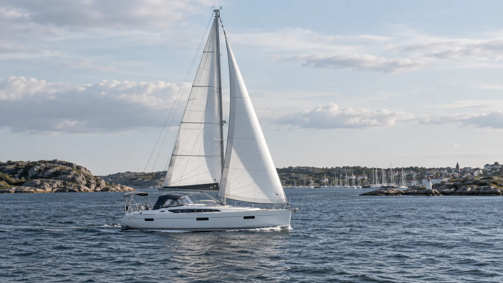 Segelyacht auf ruhigem Küstengewässer